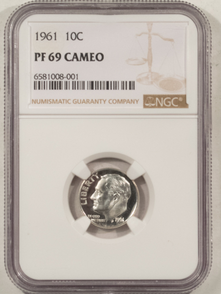 New Certified Coins 1961 PROOF ROOSEVELT DIME – NGC PF-69 CAMEO, WHITE!
