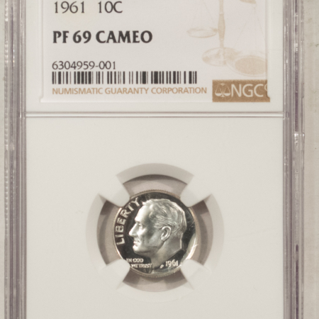 New Certified Coins 1961 PROOF ROOSEVELT DIME – NGC PF-69 CAMEO, WHITE!