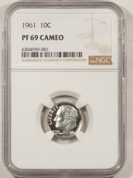 New Certified Coins 1961 PROOF ROOSEVELT DIME – NGC PF-69 CAMEO, WHITE!