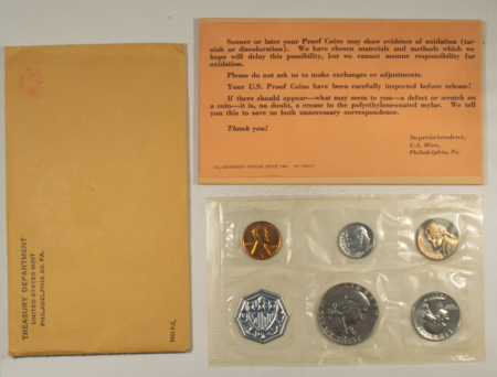 New Store Items 1961 US 5 COIN SILVER PROOF SET – GEM PROOF IN ORIGINAL ENVELOPE!