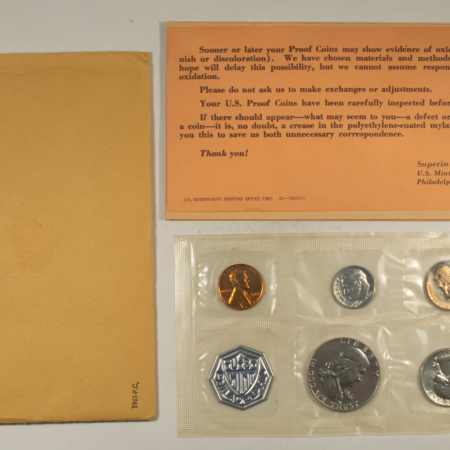 New Store Items 1961 US 5 COIN SILVER PROOF SET – GEM PROOF IN ORIGINAL ENVELOPE!