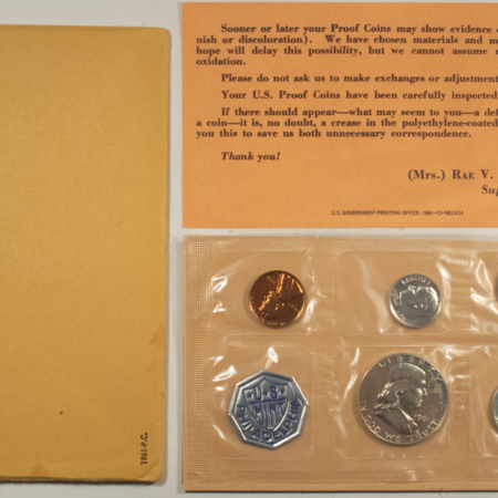 New Store Items 1961 US 5 COIN SILVER PROOF SET – GEM PROOF IN ORIGINAL ENVELOPE!