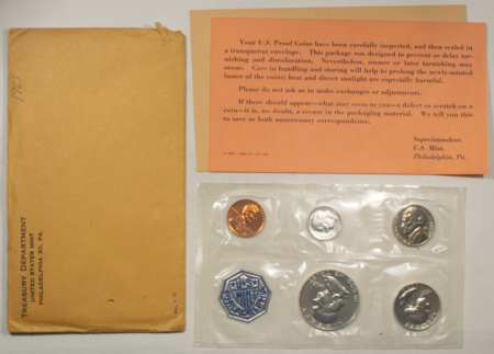 New Store Items 1963 US 5 COIN SILVER PROOF SET – GEM PROOF IN ORIGINAL ENVELOPE!