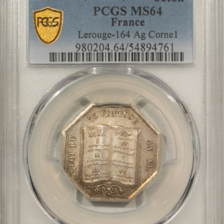 Exonumia FRANCE JETON, AN XI 1880-DT LEROUGE-164 AG CORNE 1, 27mm SILVER OCT. PCGS MS-64