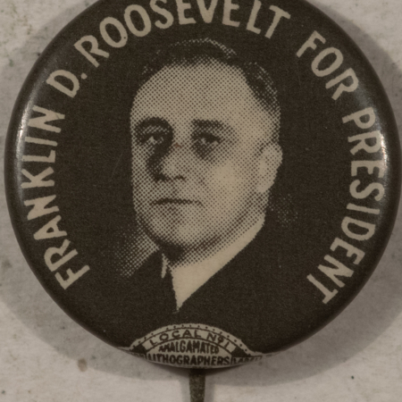 New Store Items FRANKLIN D ROOSEVELT FOR PRESIDENT 7/8″ PIN – NEAR MINT, GREAT PORTRAIT!