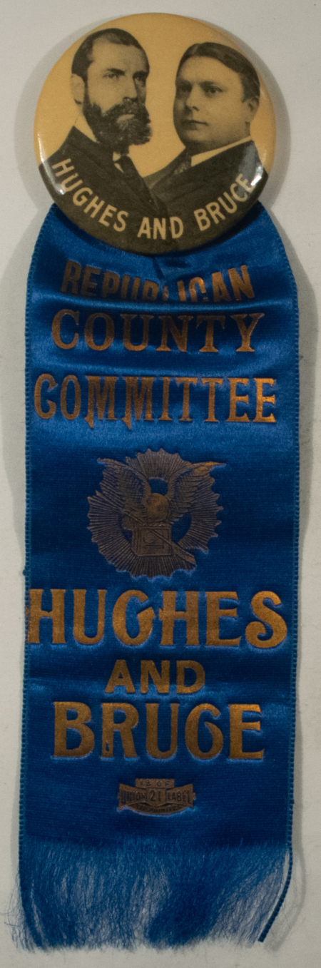 New Store Items 1906 CHARLES EVANS HUGHES-BRUCE 1 3/4″ NY GOVERNOR JUGATE, 5 1/4″ RIBBON, RARE!