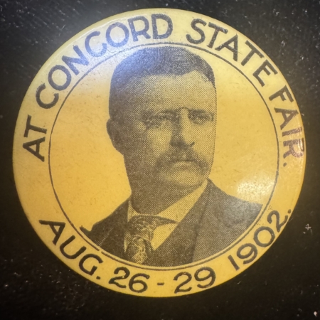 New Store Items RARE 1902 TEDDY ROOSEVELT “AT CONCORD STATE FAIR” 1 1/4″ CELLULOID BUTTON-MINT!