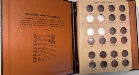 Early Commems DANSCO #8141 WASHINGTON QUARTERS ALBUM, 1992-03, W/ PROOF SPOTS, TWO PAGES, NICE