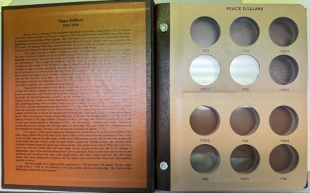 Early Commems DANSCO #7175 PEACE DOLLARS, 1921-1935, 2 PAGES, PRISTINE, LITTLE IF ANY USE
