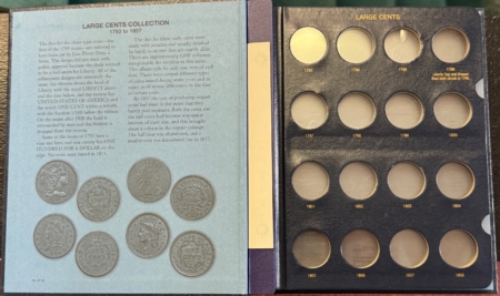Early Commems WHITMAN CLASSIC #9110 LARGE CENTS 1793-1857 BOOKSHELF ALBUM, FOUR PAGES, NICE