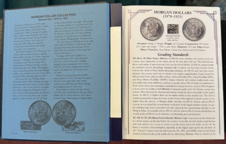 Early Commems WHITMAN CLASSIC #9128 MORGAN DOLLARS 1878-1891 BOOKSHELF ALBUM, SIX PAGES, NICE