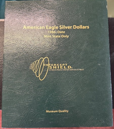 Early Commems INTERCEPT SHIELD A-161 AMERICAN EAGLE SILVER DOLLARS ALBUM 1986-2012 W/ SLIPCASE