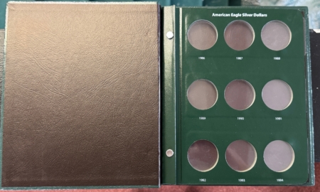 Early Commems INTERCEPT SHIELD A-161 AMERICAN EAGLE SILVER DOLLARS ALBUM 1986-2012 W/ SLIPCASE