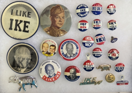 New Store Items 1952-56 EISENHOWER CAMPAIGN BUTTON LOT (25), SOME RATHER UNUSUAL, NEAR-MINT+! 