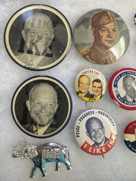New Store Items 1952-56 EISENHOWER CAMPAIGN BUTTON LOT (25), SOME RATHER UNUSUAL, NEAR-MINT+! 