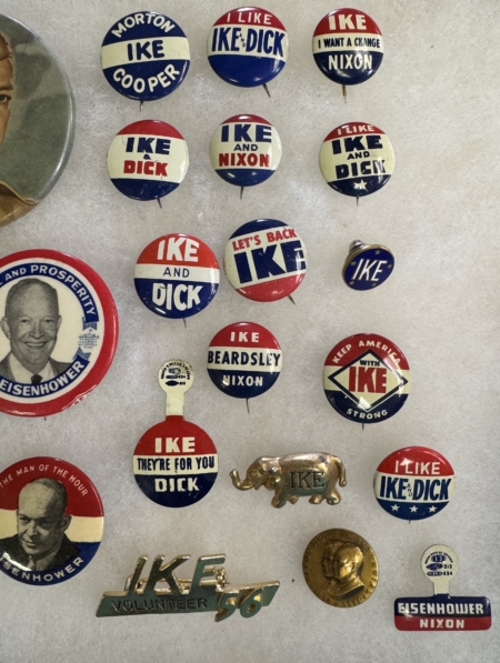 New Store Items 1952-56 EISENHOWER CAMPAIGN BUTTON LOT (25), SOME RATHER UNUSUAL, NEAR-MINT+! 