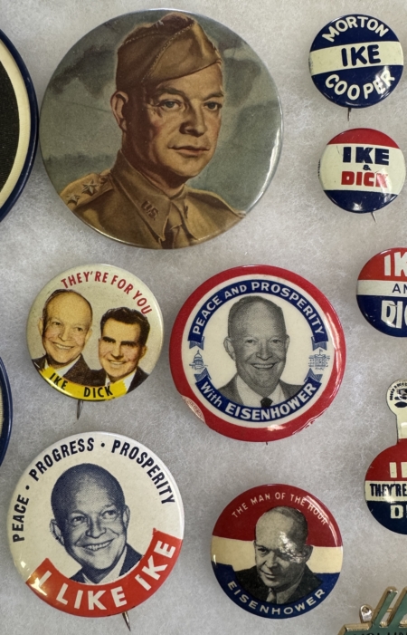 New Store Items 1952-56 EISENHOWER CAMPAIGN BUTTON LOT (25), SOME RATHER UNUSUAL, NEAR-MINT+! 