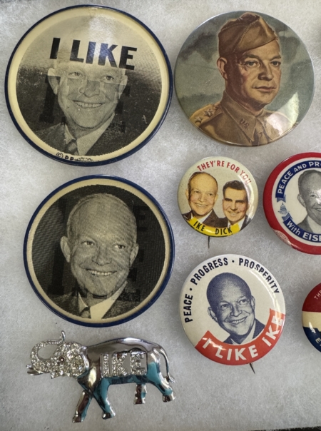 New Store Items 1952-56 EISENHOWER CAMPAIGN BUTTON LOT (25), SOME RATHER UNUSUAL, NEAR-MINT+! 