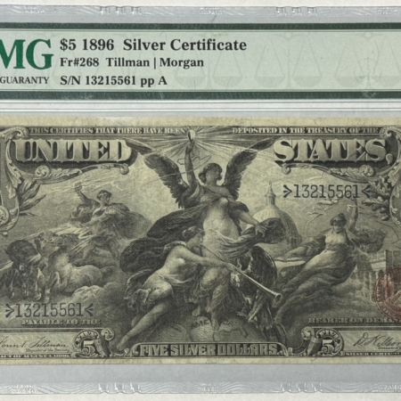 Large Silver Certificates 1896 $5 SILVER CERTIFICATE EDUCATIONAL FR#268 PMG VF-25, MINOR RESTORATION, NICE