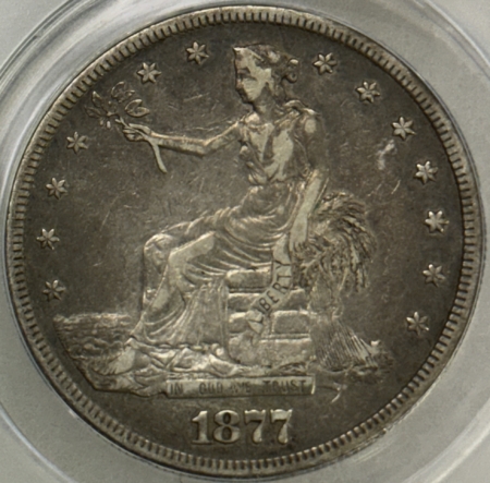 Dollars 1877-S $1 TRADE DOLLAR – ANACS VF-35, NICE MID-CIRC!