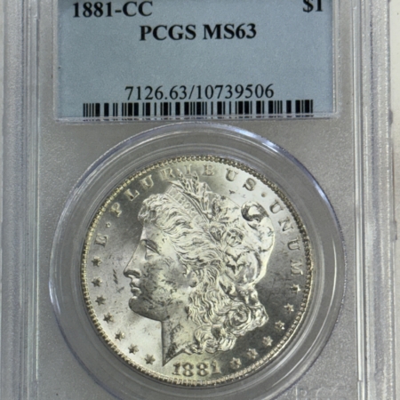 Dollars 1881-CC $1 MORGAN DOLLAR – PCGS MS-63, WHITE & CHOICE & CARSON CITY!