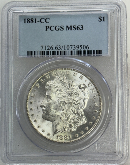 Dollars 1881-CC $1 MORGAN DOLLAR – PCGS MS-63, WHITE & CHOICE & CARSON CITY!