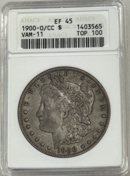 Dollars 1900-O/CC $1 MORGAN DOLLAR, VAM-11 – ANACS EF-45, TOP 100, SUPER ORIGINAL!