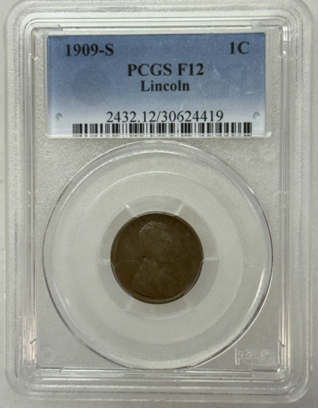 Lincoln Cents (Wheat) 1909-S LINCOLN CENT – PCGS F-12, KEY-DATE
