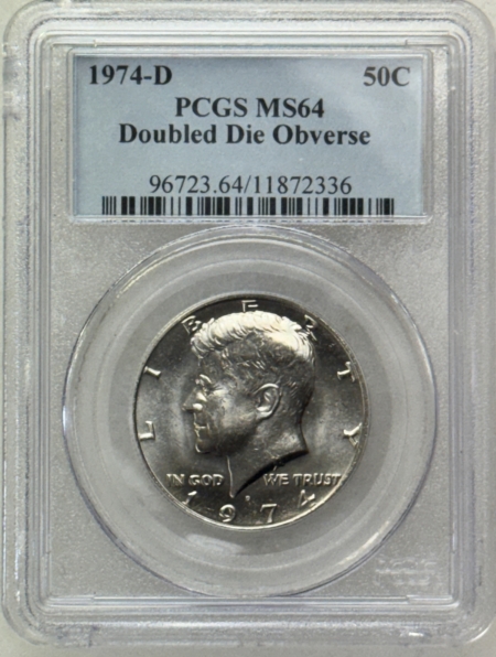 Half Dollars 1974-D KENNEDY HALF DOLLAR, DOUBLED DIE OBVERSE – PCGS MS-64