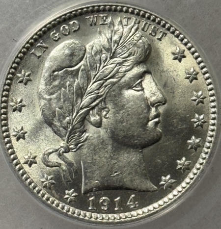 Barber Quarters 1914 BARBER QUARTER – ANACS AU-58, BLAST WHITE!