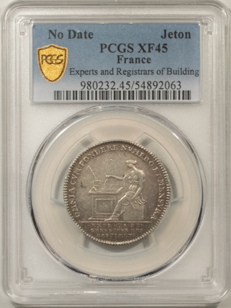 Exonumia FRANCE JETON, NO DATE (1700s) EXPERTS AND REGISTRARS OF BUILDING, PCGS XF-45