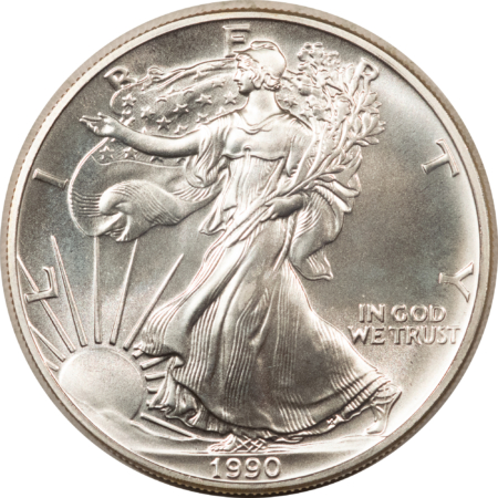 American Silver Eagles 1990 $1 AMERICAN SILVER EAGLE, 1 OZ .999 – UNCIRCULATED GEM!
