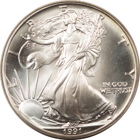 American Silver Eagles 1991 $1 AMERICAN SILVER EAGLE, 1 OZ .999 – UNCIRCULATED GEM!