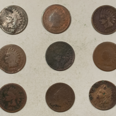 Indian 1866 X2, 1867 X2, 1868 1869 1874 1879 1886 TY2 INDIAN CENTS, LOT/9 – CULL/FILLER