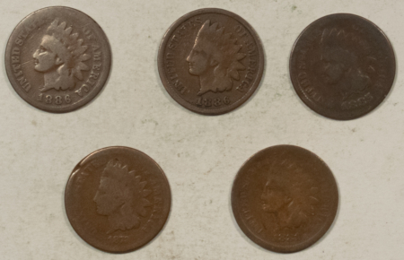 Indian 1873 1881 1885 1886 TY 1 1886 TY 2 INDIAN CENTS LOT/5 – PLEASING CIRC EXAMPLES!