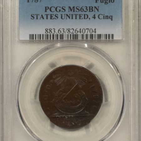 Colonials 1787 FUGIO CENT 4 CINQ PCGS MS-63 BN FRESH, PREMIUM QUALITY FROM OLD COLLECTION!