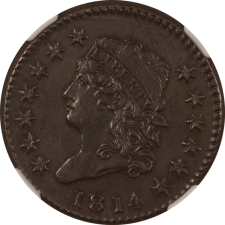 Classic Head Large Cents 1814 CROSSLET CLASSIC HEAD LARGE CENT, S-294 – NGC UNC DETAILS, CLOSE TO $7500+