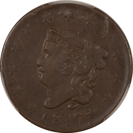 Coronet Head Large Cents 1817 CORONET HEAD LARGE CENT, NEWCOMB 10 – PCGS VF-35, 13 STARS!