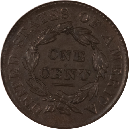 Coronet Head Large Cents 1827 CORONET HEAD LARGE CENT – NGC MS-62 BN, SCARCE!