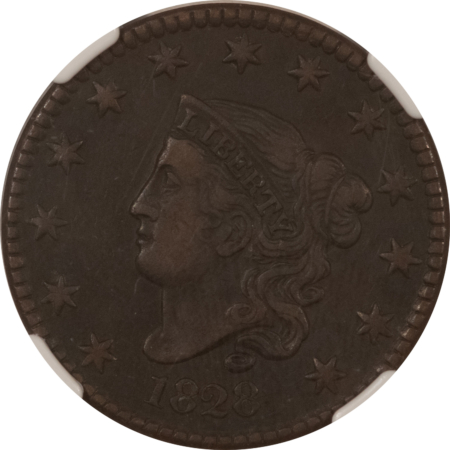 Coronet Head Large Cents 1828 CORONET HEAD LARGE CENT – NGC VF-30 BN, LARGE NARROW DATE!