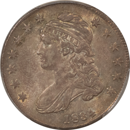CAC Approved Coins 1834 CAPPED BUST HALF DOLLAR, SMALL DATE, SMALL LETTERS – PCGS AU-58, CAC!