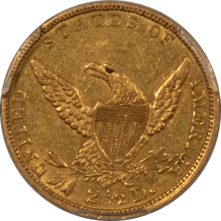 $2.50 1836 $2.50 LIBERTY GOLD QUARTER EAGLE, BLOCK 8 – PCGS AU-58!