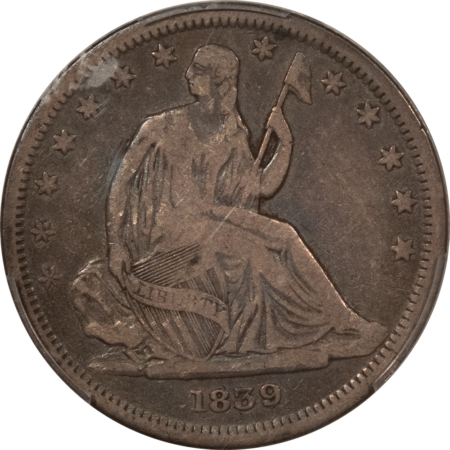 Half Dollars 1839 SEATED LIBERTY HALF DOLLAR, NO DRAPERY – PCGS F-12, RARE! UNDER-RATED!
