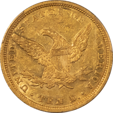 $10 1842 $10 LIBERTY GOLD EAGLE, SM DATE – PCGS AU-55, SCARCE, POP-9! ONLY 12 FINER!