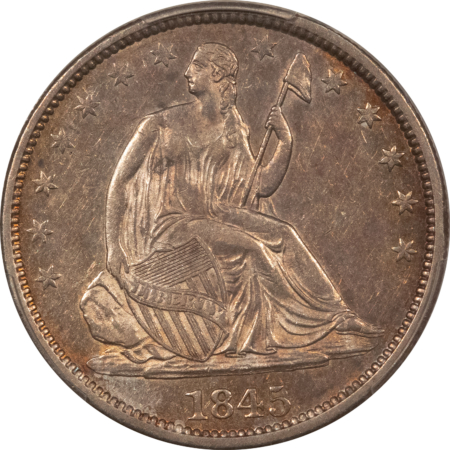 Half Dollars 1845-O SEATED LIBERTY HALF DOLLAR – PCGS AU-55, TOUGH TO FIND!