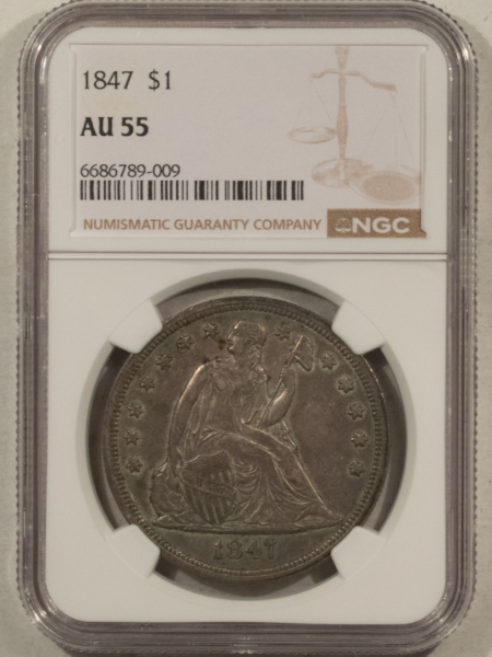 Dollars 1847 $1 SEATED LIBERTY DOLLAR – NGC AU-55