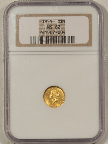 $1 1851 $1 GOLD DOLLAR – NGC MS-62