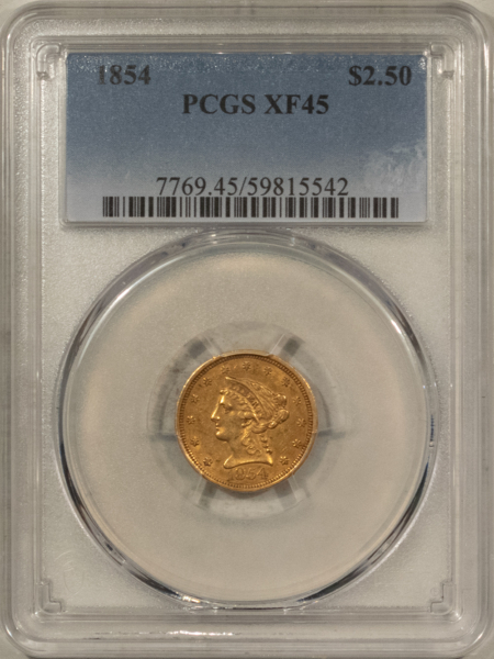 $2.50 1854 $2.50 LIBERTY GOLD QUARTER EAGLE – PCGS XF-45