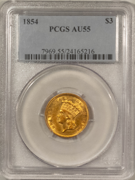 $3 1854 $3 GOLD DOLLAR – PCGS AU-55