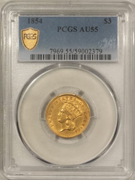 $3 1854 $3 GOLD DOLLAR – PCGS AU-55